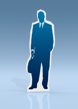 one cardboard cutout of a businessman (3d render)の写真素材