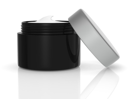 one black jar open with cream (3d render)の写真素材