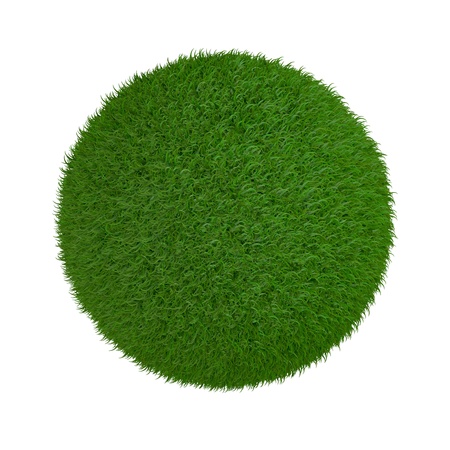 one sphere made of grass on white background (3d render)の写真素材