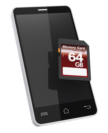 one smartphone with a memory card with a storage capacity of 64gb (3d render)の写真素材
