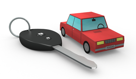 one toy car and a key (3d render)の写真素材