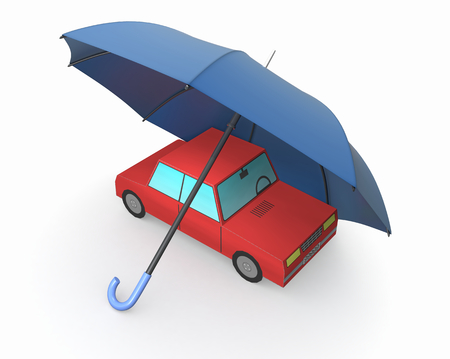 one toy car with an umbrella (3d render)の写真素材