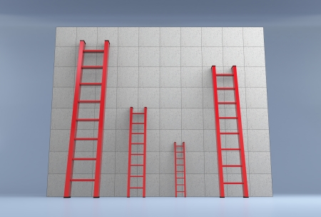 front view of a wall with some red stairs, concept of obstacle, career or success (3d render)の写真素材