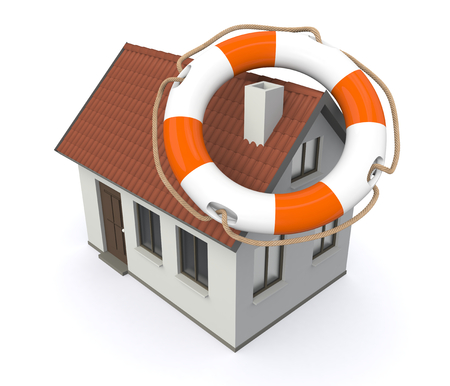 one lifesaver with a house, concept of protection (3d render)の写真素材