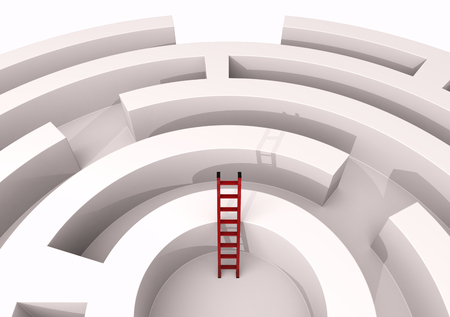 top view of a maze with a stair, concept of challenge and competition (3d render)の写真素材