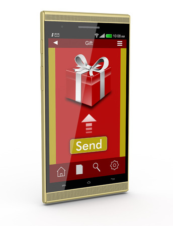 One smartphone with an app for online gifts (3d render)の写真素材