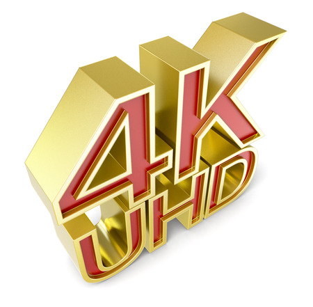 close-up view of text 4k uhd on white background (3d render)の写真素材