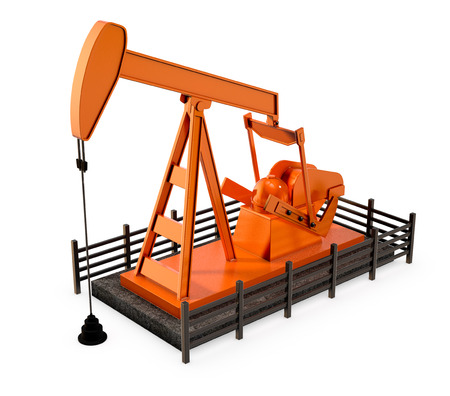 one pumpjack on white background (3d render)の写真素材