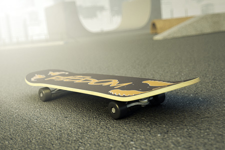 one skateboard on a skate park (3d render)の写真素材