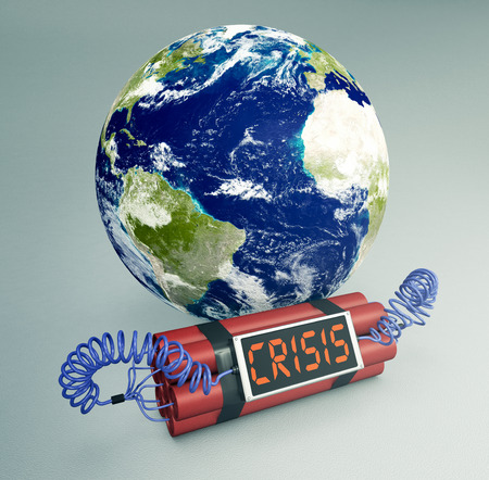 time bomb with a world globe, concept of world crisis (3d render) - Elements of this image furnished by NASAの写真素材