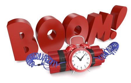 time bomb with a vintage analog clock on white background (3d render)の写真素材