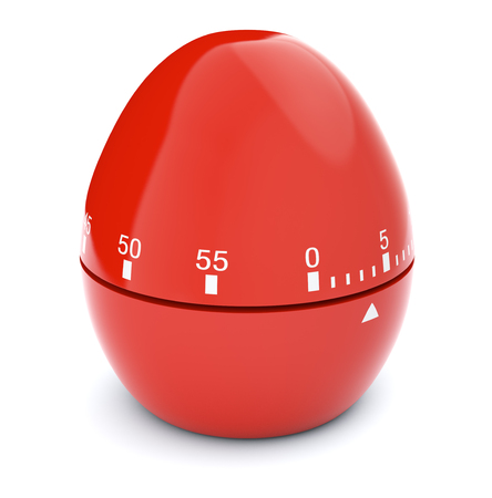 closeup view of a red egg-timer on white background, concept of deadline (3d render)の写真素材
