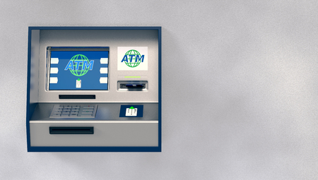 front view of an atm with empty space at the right (3d render)の写真素材
