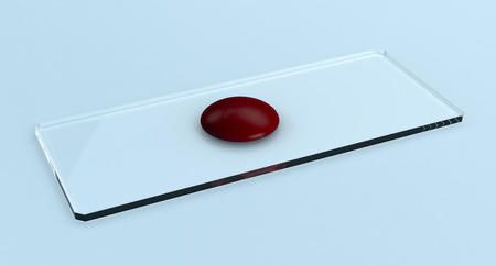 closeup view of a glass slide with a drop of blood, concept of scientific research (3d render)の写真素材