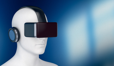 one 3d man with a virtual reality headset, empty space at the right (3d render)の写真素材