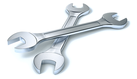 top view of a couple of wrenches on white background (3d render)の写真素材