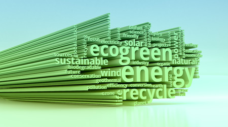 word cloud with terms about green energy (3d render)の写真素材