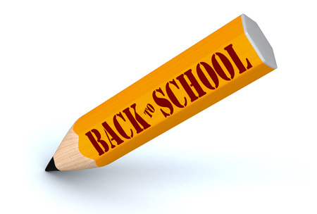 big pencil with text: back to school, white background (3d render)の写真素材