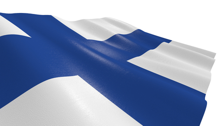 close-up view of the flag of finland on white background (3d render)の写真素材