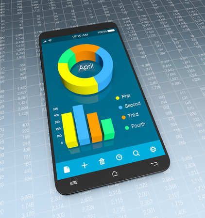smartphone with a financial app, concept of modern business (3d render)の写真素材