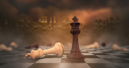 white and black kings on a chessboard at the end of the battle, concept of competition (3d render)の写真素材