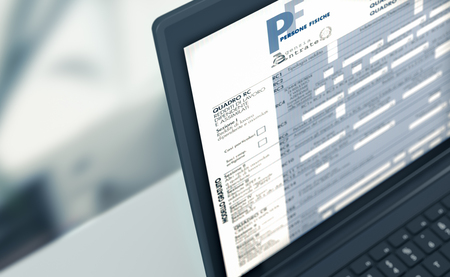 closeup of a computer laptop with a tax form on screen, concept of online tax filing (3d render)の写真素材