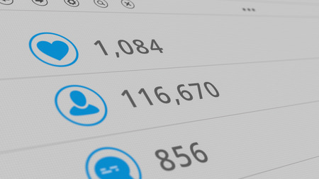 close up view of counters on a social media site, followers, shares, likes and comments, concept of successの写真素材