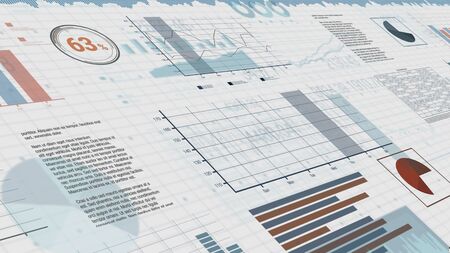 sheets with numbers and financial charts , concept of business, stock market (3d render)の写真素材