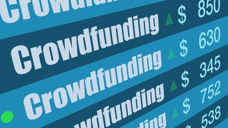 table with crowdfunding text and increasing funds (3d render)の写真素材