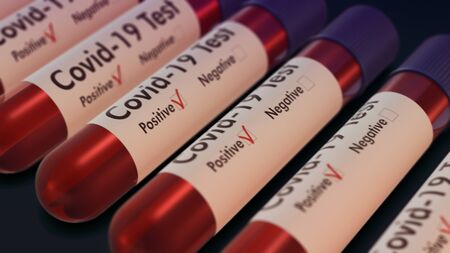 close-up view of coronavirus test tubes (3d render)の写真素材