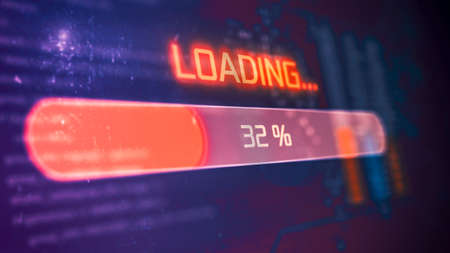 futuristic interface with a progress bar and programming code on background (3d render)の写真素材