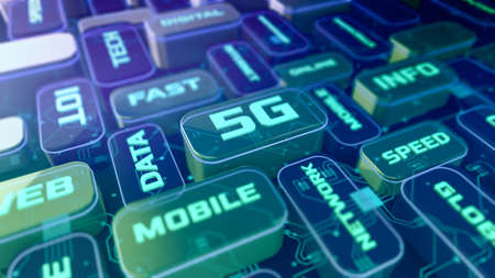 futuristic word cloud, 5g broadband technology, IoT, internet concept (3d render)の写真素材
