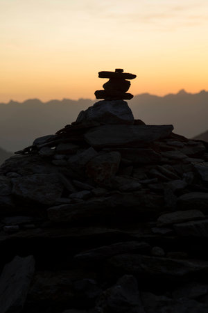 stone balance zen with sunshineの写真素材