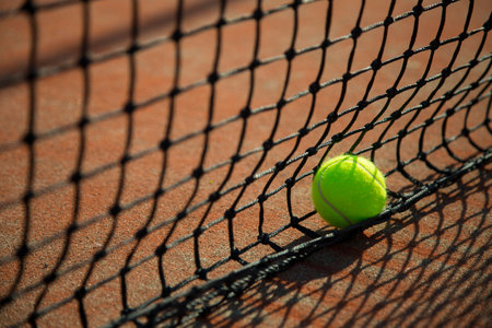 tennis ball and netの写真素材