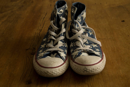 blue shoes vintage with starsの写真素材