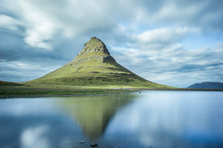 the reflection in front of thae mountainの写真素材