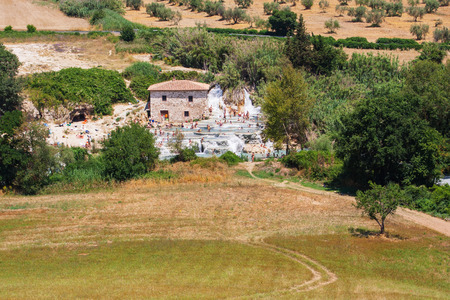 Gorello mills waterfall of sulphurous spring water in  Saturnia tuscanyの写真素材