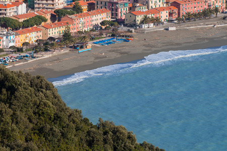 riva trigoso city of ligurian riviera view from above in a sunny dayの写真素材
