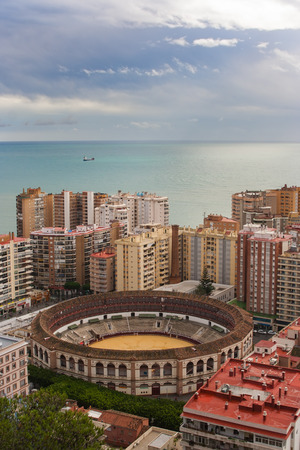 Aerial View of Malaga Andalusia Spain with bullring , Mediterranean seaのeditorial素材