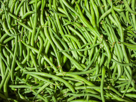 Fresh organic  Green Beans background, exposed in a country fair marketの写真素材