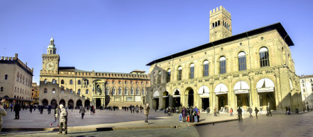 Bologna, Italy - December 27, 2015:  the Podesta palace and the City Hall of bologna in Piazza...
