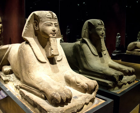 Turin, Italy, March 8 2013: face and body of an egyptian sphinx statue at he Turin's Egypt Museumのeditorial素材