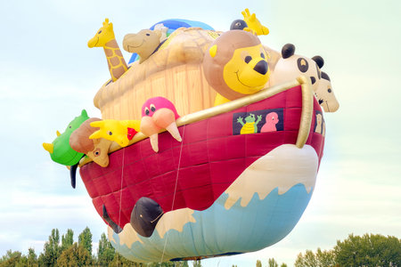 Ferrara, Italy 16 September 2016 - giant hot air balloon in the shape of Noah's ark at the Ferrara Balloons Festival 2016のeditorial素材