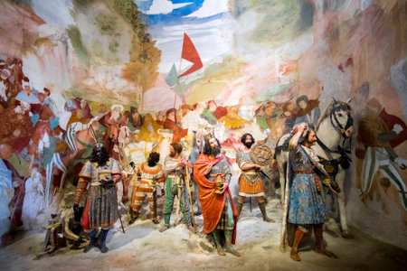 Sacro Monte di Varallo, Piedmont, Italy, May 24 2017 - biblical scene representation of the three...
