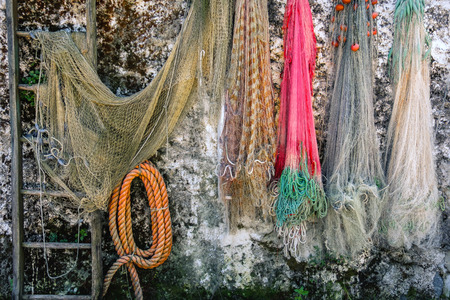 fishing nets hanging on wall background fishnet
