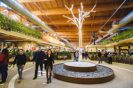 people walk modern interiors supermarket Fico Eataly Worldのeditorial素材