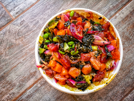Colourful Hawaii poke bowlの写真素材