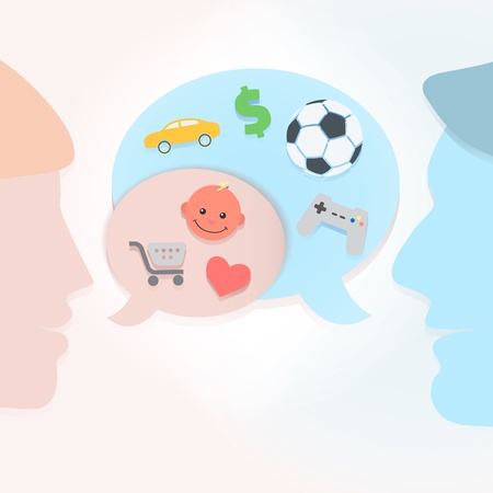 Man and woman speech bubblesの写真素材