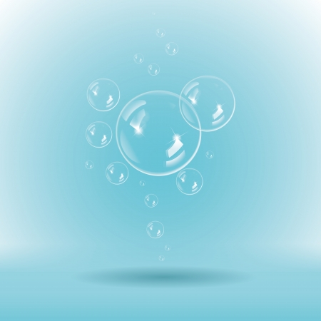 Blue soap bubbles on white backgroundのイラスト素材