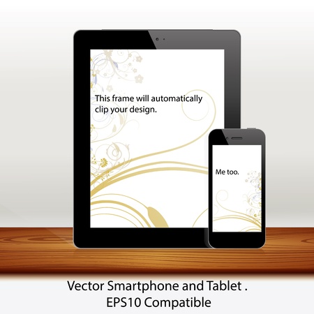 tablet computer and mobile phone in whiteのイラスト素材